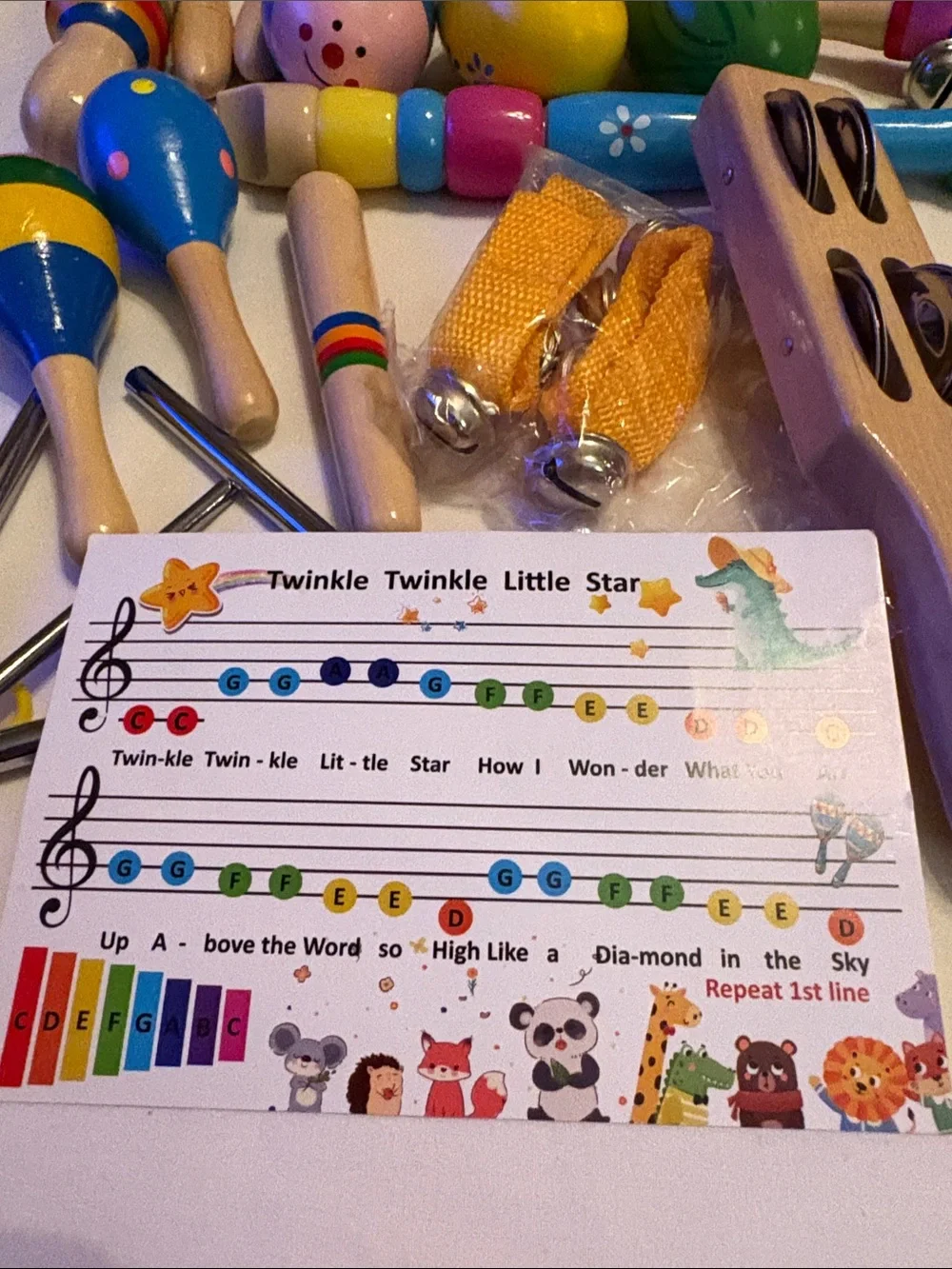 Multicolor Kids Wooden Musical Instrument Set with backpack.